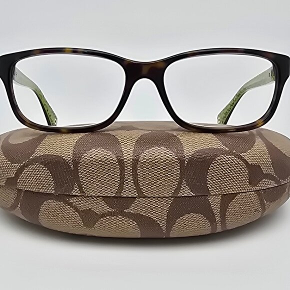 Coach HC6052 Fannie 5232 Dark Tortoise on Green Sig C Eyeglasses Frame w/ Case - Picture 1 of 16